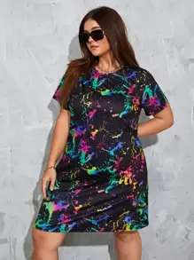 SHEIN EZwear Robe t-shirt à imprimé encre éclaboussement