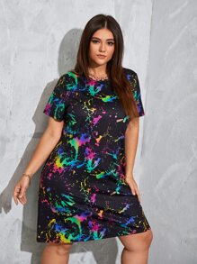 SHEIN EZwear Robe t-shirt à imprimé encre éclaboussement