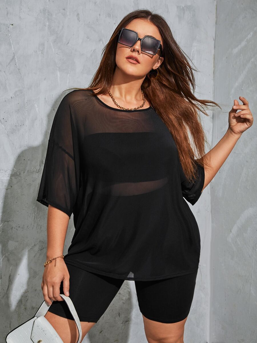 SHEIN EZwear de hombros caídos Top & tubo & Shorts biker