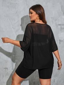 SHEIN EZwear de hombros caídos Top & tubo & Shorts biker - Negro - Ver 3