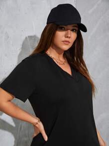 SHEIN EZwear Vestido estilo camiseta unicolor bajo con abertura - Negro - Ver 5