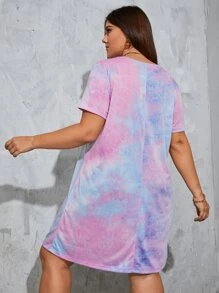 SHEIN EZwear 大碼紮染T恤連衣裙 - 彩色 - 查看 2