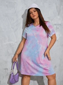 SHEIN EZwear 大碼紮染T恤連衣裙 - 彩色 - 查看 4