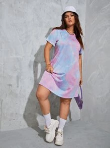SHEIN EZwear 大碼紮染T恤連衣裙 - 彩色 - 查看 5