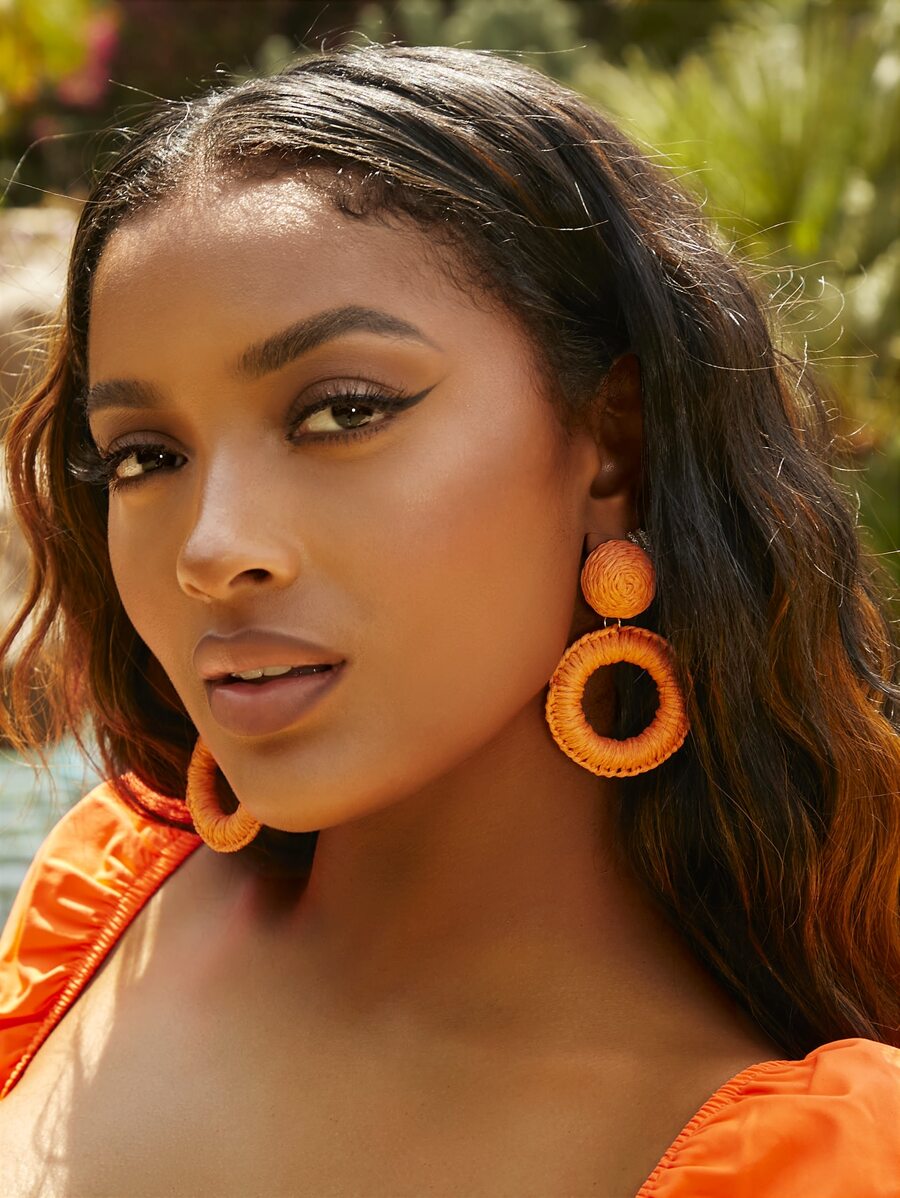 SHEIN SXY Circle Drop Earrings - Orange - View 1