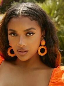 SHEIN SXY Circle Drop Earrings - Orange - View 3