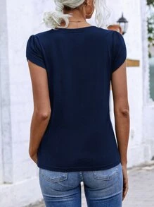 EMERY ROSE Camiseta manga tulipán de cuello V - Azul Marino - Ver 2