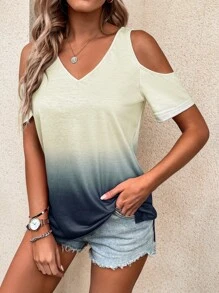 Camiseta de ombré de hombros descubiertos bajo con abertura - Multicolor - Ver 3