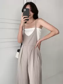 DAZY 1pc Tie Back Plicated Detail Overall Jumpsuit Women Jumpsuits - Khaki - View 8