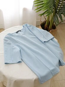 DAZY Press Crease Round Neck Tee - Baby Blue - View 3