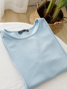 DAZY Press Crease Round Neck Tee - Baby Blue - View 6