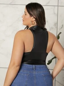 SHEIN Privé Áo liền quần chặt Kích thước lớn màu trơn Gợi cảm - màu đen - Xem 2