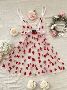 Đồ lót gợi cảm Nữ Tương phản ren Tim Gợi cảm - Đỏ và trắng - Xem 1