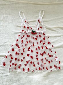 Đồ lót gợi cảm Nữ Tương phản ren Tim Gợi cảm - Đỏ và trắng - Xem 3