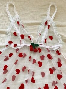 Đồ lót gợi cảm Nữ Tương phản ren Tim Gợi cảm - Đỏ và trắng - Xem 5