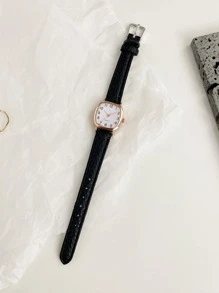 1個女士手錶，方形指針石英手錶 - 黑色 - 查看 3