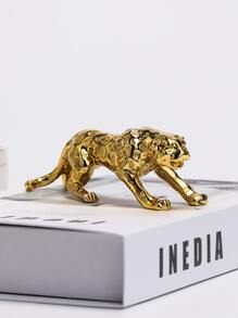 1 pieza Artesanía de decoración de poliresina chapada, objeto decorativo de diseño de leopardo de color dorado creativo para el hogar, mejor regalo - Dorado - Ver 1