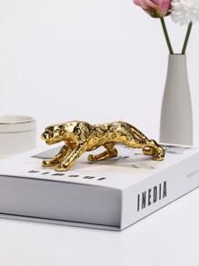 1 pieza Artesanía de decoración de poliresina chapada, objeto decorativo de diseño de leopardo de color dorado creativo para el hogar, mejor regalo - Dorado - Ver 2