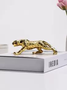 1 pieza Artesanía de decoración de poliresina chapada, objeto decorativo de diseño de leopardo de color dorado creativo para el hogar, mejor regalo - Dorado - Ver 3