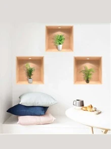 1Set/3pcs Self-Adhesive PVC Wall Sticker,Simple Potted Plant Pattern Removable Wall Decal For Home Decoration,Stickers,Wall Decal, Vinyl Decal For Home Decorations,Spring Decoration Items Refresh Your Home,Rama Decoration Stickers - Multicolor - View 2
