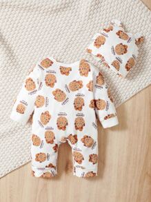 Baby Cookies & Letter Graphic Jumpsuit & Hat - Multicolor - View 2