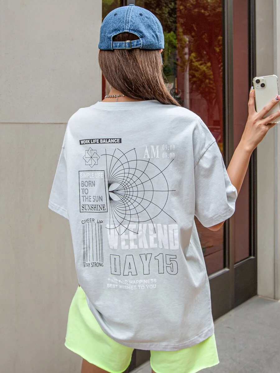 DAZY 字樣圖案下垂肩t恤 - 淺灰色 - 查看 1