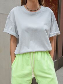 DAZY 字樣圖案下垂肩t恤 - 淺灰色 - 查看 2