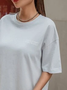 DAZY 字樣圖案下垂肩t恤 - 淺灰色 - 查看 3