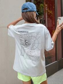 DAZY 字樣圖案下垂肩t恤 - 淺灰色 - 查看 4