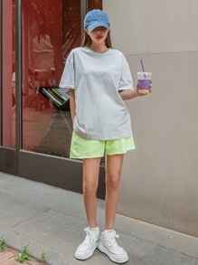 DAZY 字樣圖案下垂肩t恤 - 淺灰色 - 查看 5