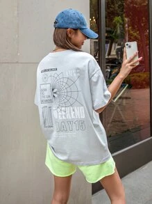 DAZY 字樣圖案下垂肩t恤 - 淺灰色 - 查看 6