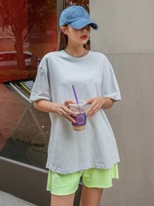 DAZY 字樣圖案下垂肩t恤 - 淺灰色 - 查看 7