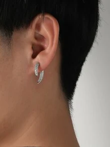 1 Pieza Pendiente De Oreja De Cuerno En Forma De Media Luna Para Hombre - Plateado - Ver 1