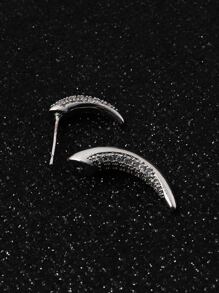 1 Pieza Pendiente De Oreja De Cuerno En Forma De Media Luna Para Hombre - Plateado - Ver 2