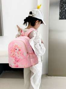 女孩卡通人物圖案後背包 - 粉色 - 查看 3