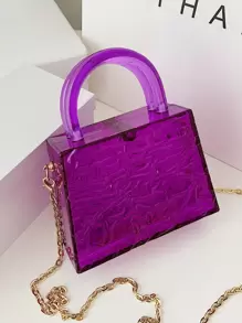 Mini Neon Purple Chain Box Bag - Purple - View 1