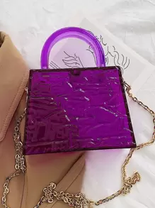 Mini Neon Purple Chain Box Bag - Purple - View 2
