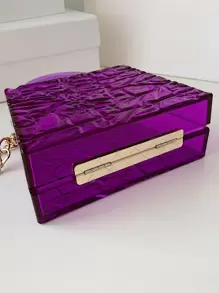 Mini Neon Purple Chain Box Bag - Purple - View 3