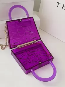 Mini Neon Purple Chain Box Bag - Purple - View 4