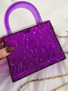 Mini Neon Purple Chain Box Bag - Purple - View 6