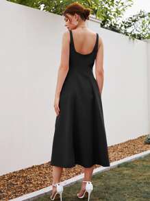 INAWLY Square Neck Sleeveless A-line Dress - Black - View 2