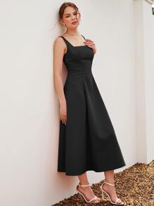 INAWLY Square Neck Sleeveless A-line Dress - Black - View 4