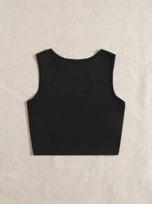 SHEIN 青少年女孩字母和汽車印花背心上衣 - 黑色 - 查看 2