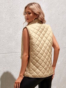 SHEIN Unity 翻蓋口袋馬甲絎縫大衣 - 卡其色 - 查看 2