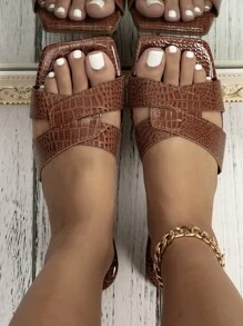 Sandalias al azar con cocodrilo en relieve girante - Óxido marrón - Ver 5