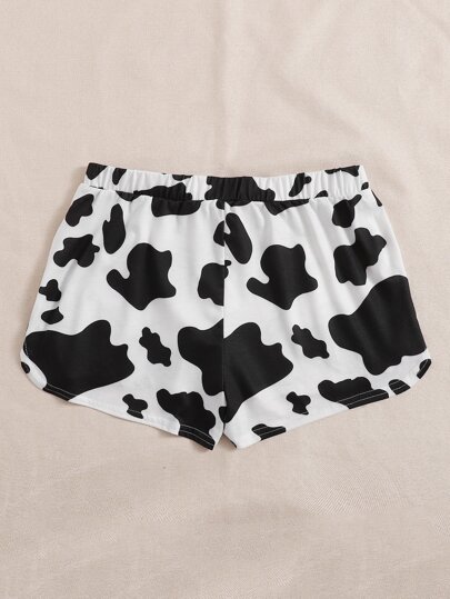 Plus Cow Print Tie Waist Shorts
