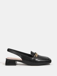 CUCCOO BIZCHIC Woman Shoes Fashion Chain Decor Black Square Toe Slingback Flats For Summer Vacation Shoes Summer Back To School Shoes College Student Shoes Elegant Basics Business Casual Business Chic Spring Shoes Spring Break Easter For Christmas - Black - View 3