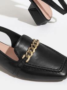 CUCCOO BIZCHIC Woman Shoes Fashion Chain Decor Black Square Toe Slingback Flats For Summer Vacation Shoes Summer Back To School Shoes College Student Shoes Elegant Basics Business Casual Business Chic Spring Shoes Spring Break Easter For Christmas - Black - View 4