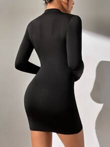 SHEIN PETITE Đứng cổ áo Quần bó Đen Đầm - màu đen - Xem 2