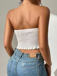 SHEIN PETITE Frill Trim Shirred Tube Summer Top
